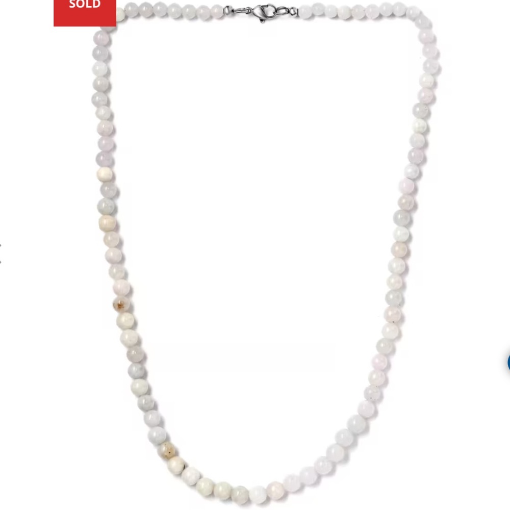 White Jade Beaded Necklace in Stainless Steel 20 Inches